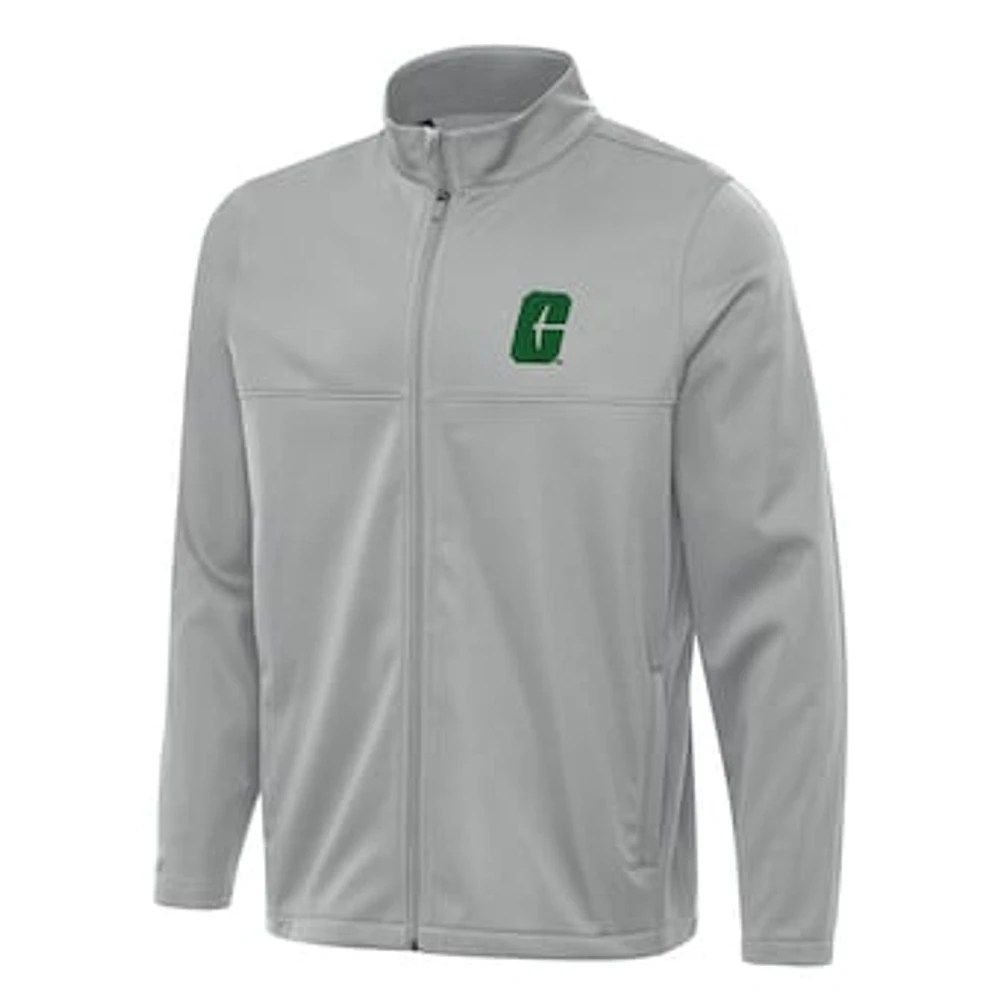 Men's Antigua Gray Charlotte 49ers Links 2 Full-Zip Golf Jacket