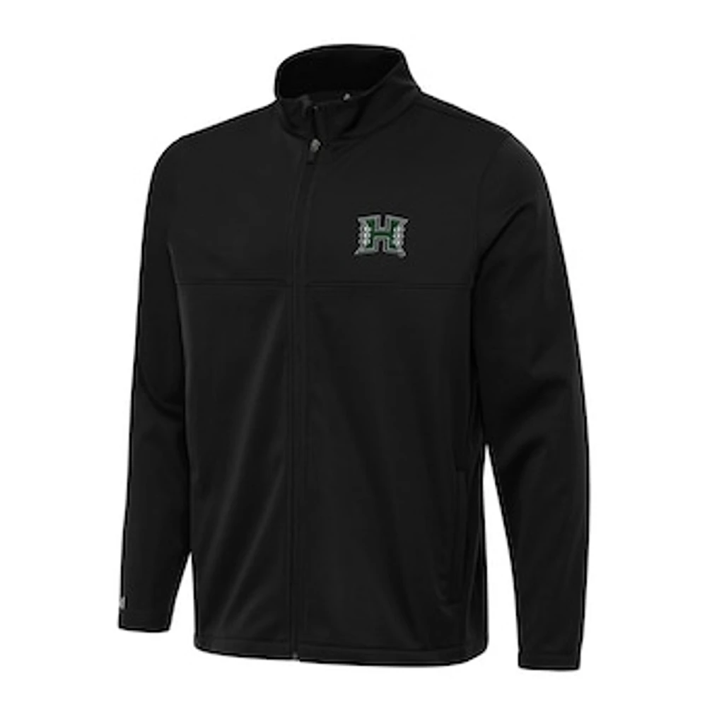 Men's Antigua Black Hawaii Rainbow Warriors Links 2 Full-Zip Golf Jacket