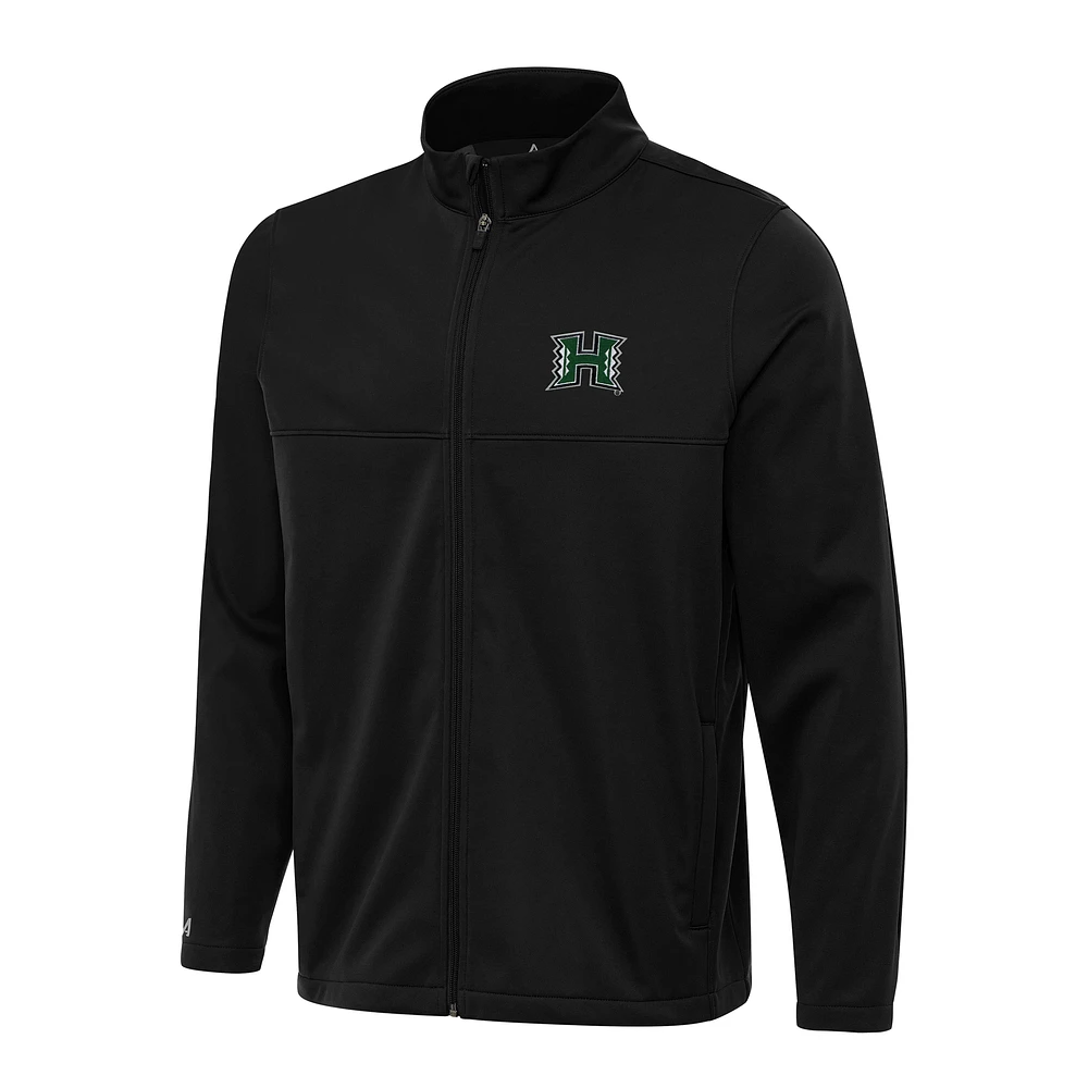 Men's Antigua Black Hawaii Rainbow Warriors Links 2 Full-Zip Golf Jacket