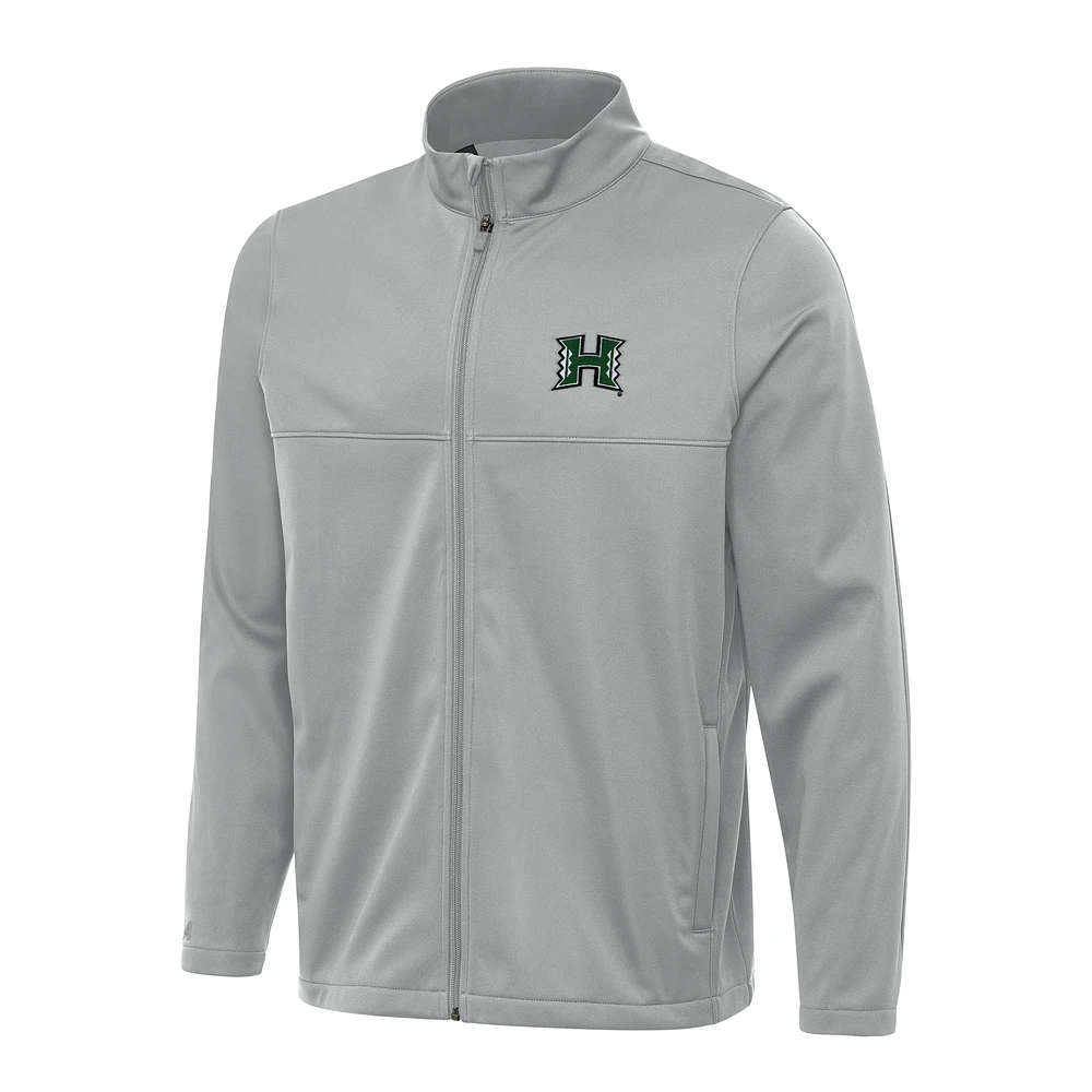 Men's Antigua Gray Hawaii Rainbow Warriors Links 2 Full-Zip Golf Jacket