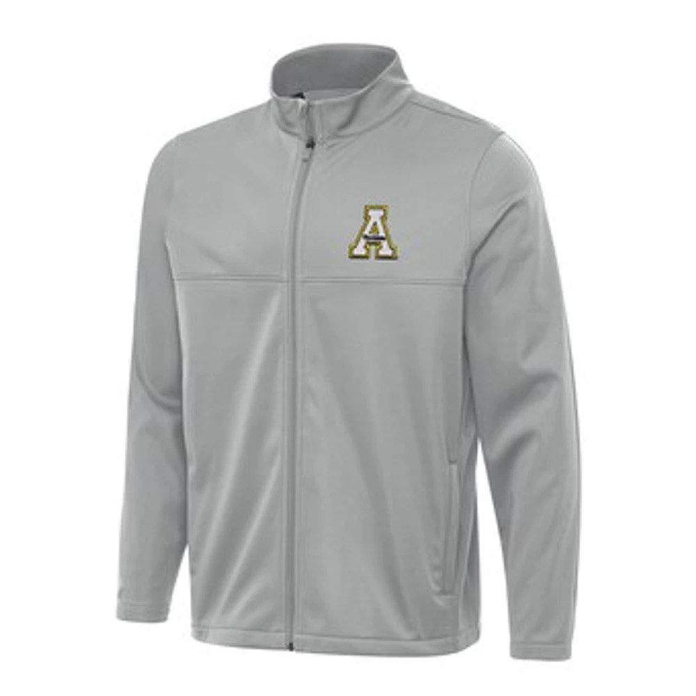 Men's Antigua Gray Appalachian State Mountaineers Links 2 Full-Zip Golf Jacket