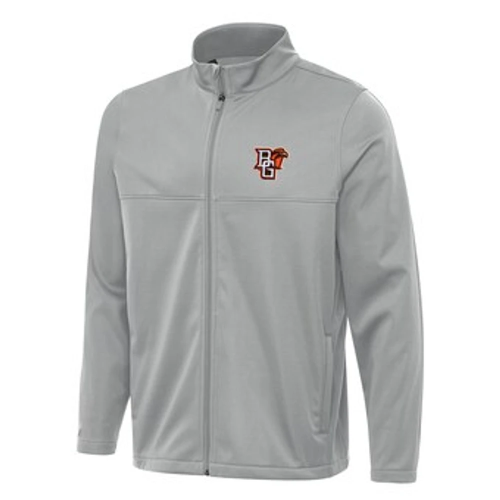 Men's Antigua Gray Bowling Green St. Falcons Links 2 Full-Zip Golf Jacket