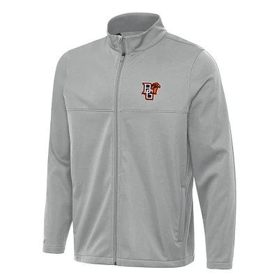 Men's Antigua Gray Bowling Green St. Falcons Links 2 Full-Zip Golf Jacket