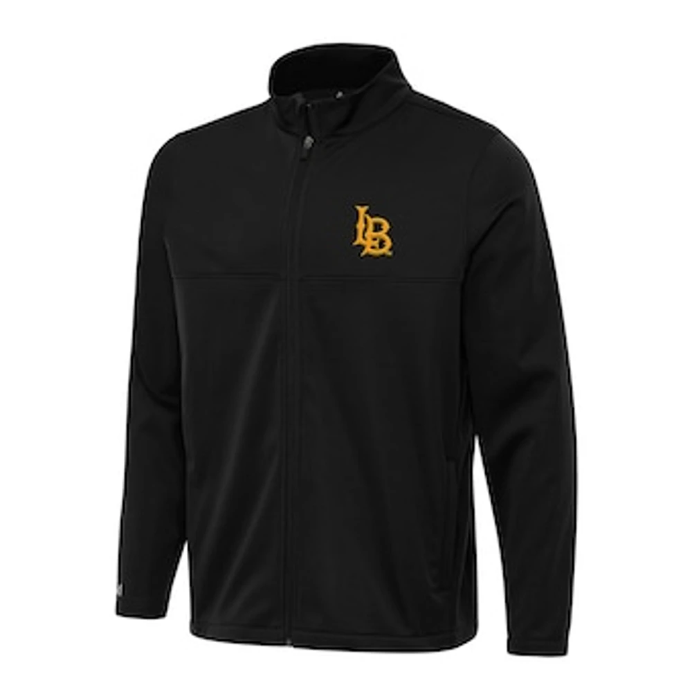 Men's Antigua Black Cal State Long Beach The Links 2 Full-Zip Golf Jacket