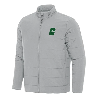 Men's Antigua Gray Charlotte 49ers Swelter Full-Zip Puffer Jacket