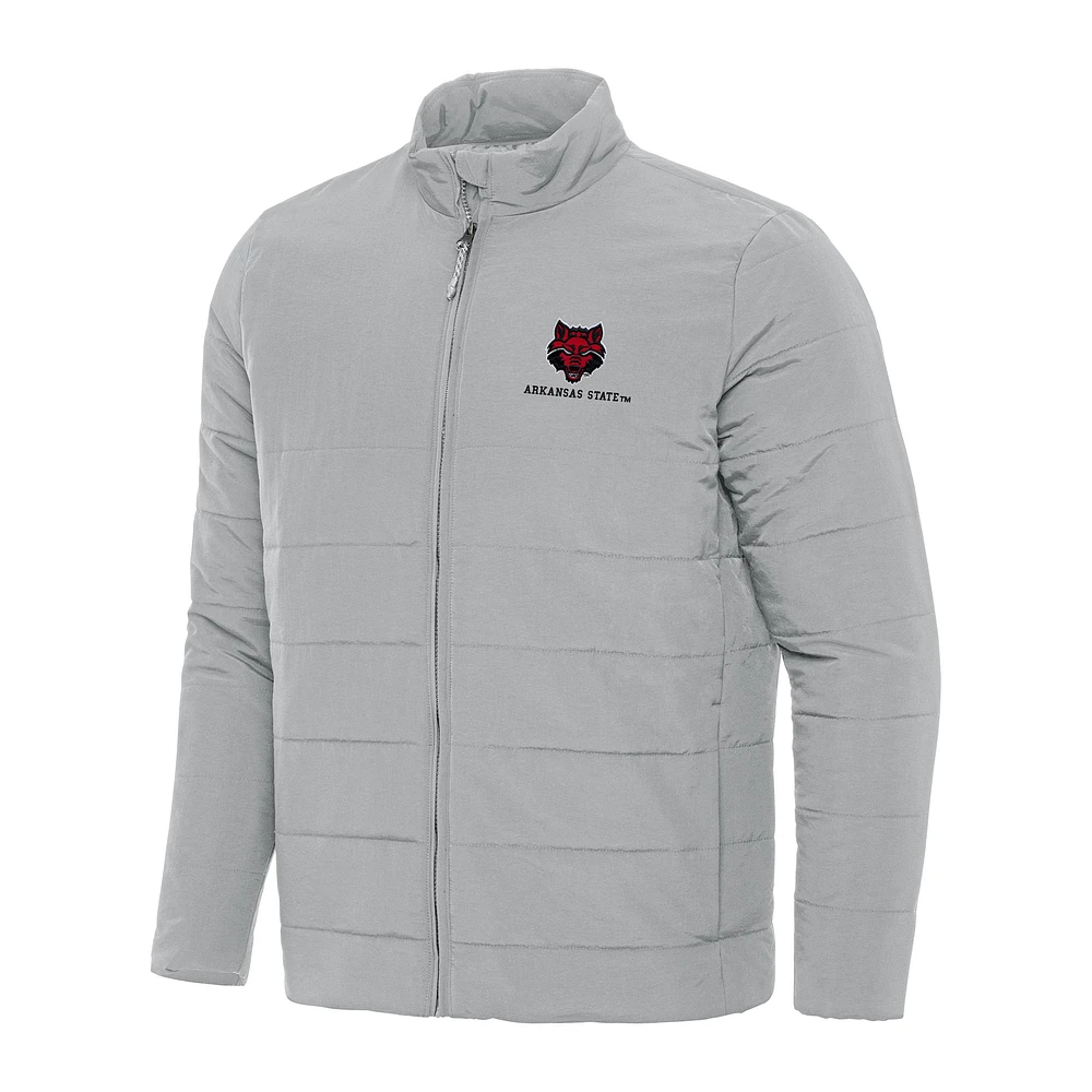 Men's Antigua Gray Arkansas State Red Wolves Swelter Full-Zip Puffer Jacket