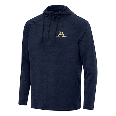 Men's Antigua Heather Navy Akron Zips Spikes Raglan Quarter-Zip Hoodie