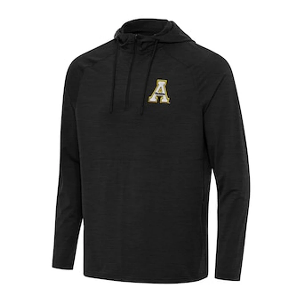 Men's Antigua Heather Black Appalachian State Mountaineers Spikes Raglan Quarter-Zip Hoodie