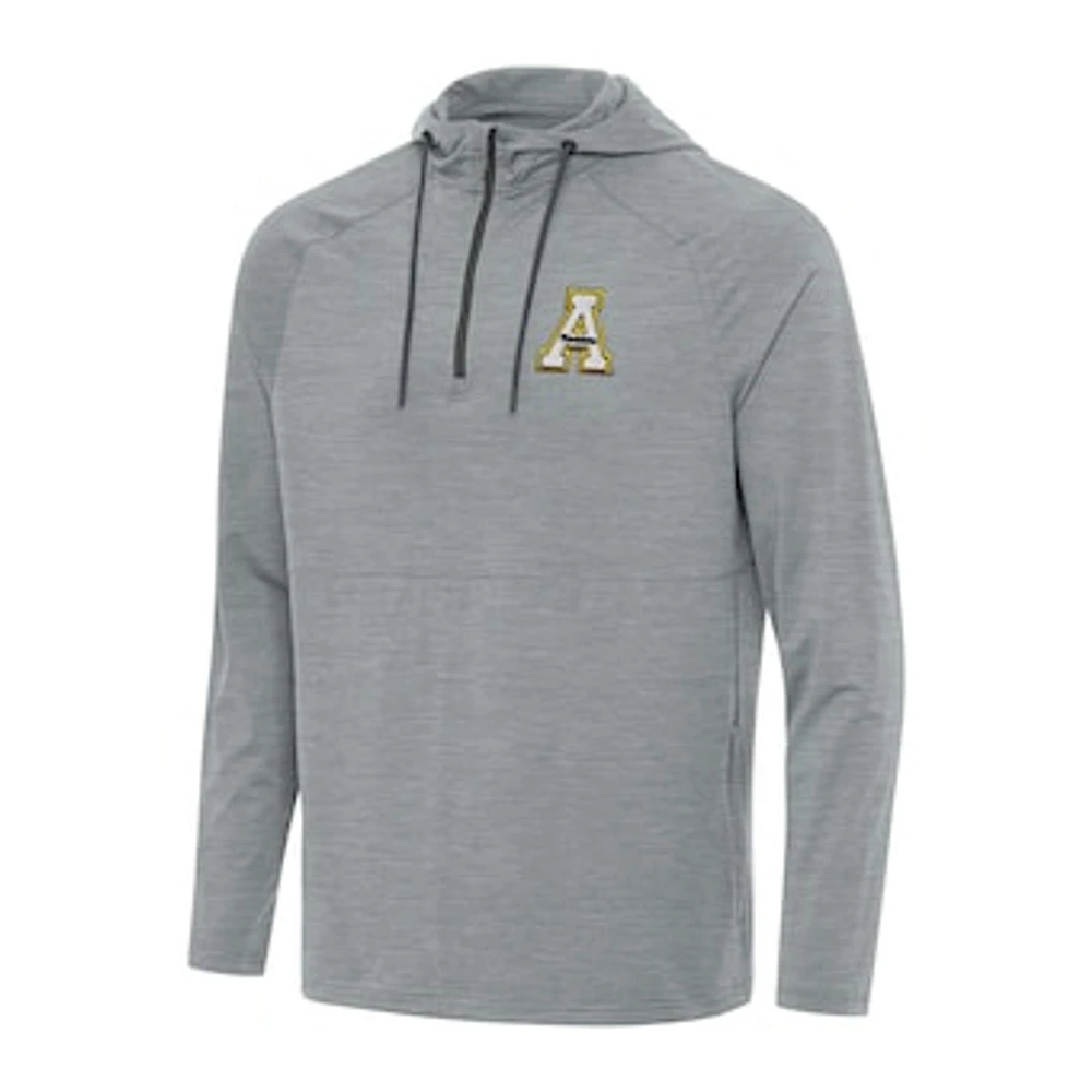 Men's Antigua Heather Gray Appalachian State Mountaineers Spikes Raglan Quarter-Zip Hoodie