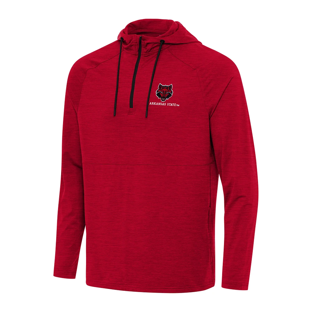 Men's Antigua Heather Scarlet Arkansas State Red Wolves Spikes Raglan Quarter-Zip Hoodie