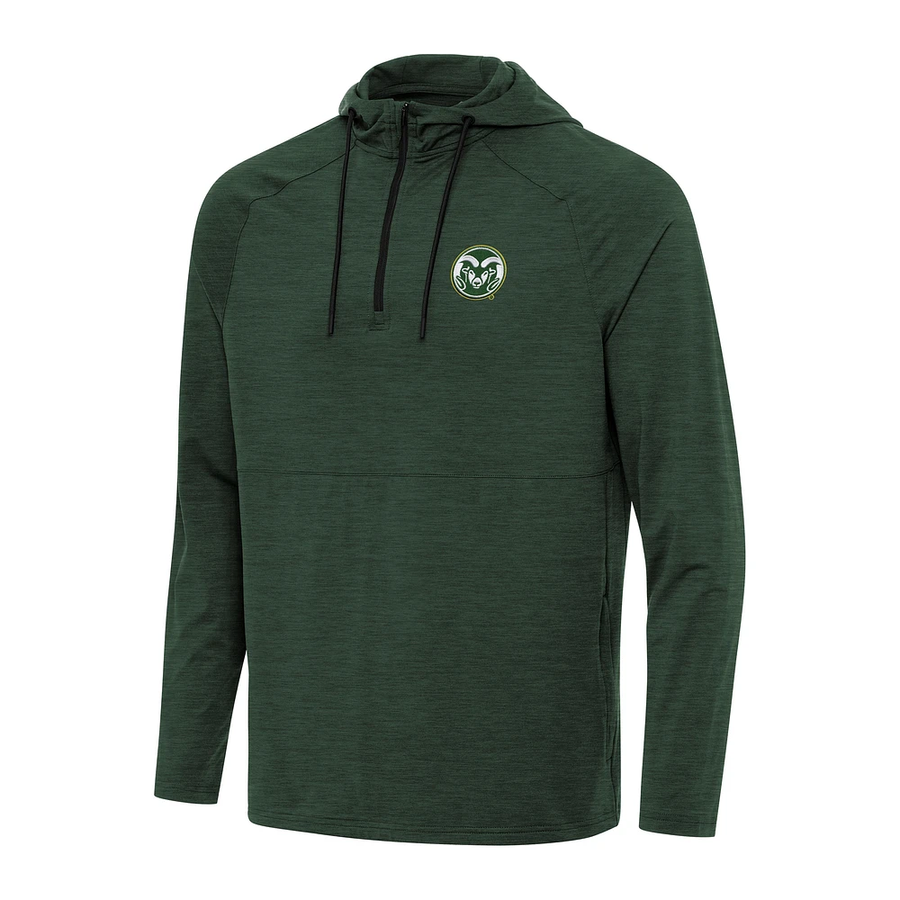 Men's Antigua Heather Colorado State Rams Spikes Raglan Quarter-Zip Hoodie