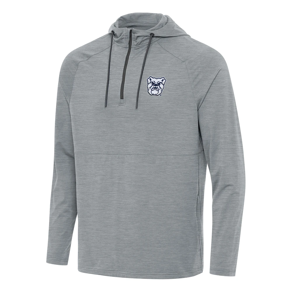 Men's Antigua Heather Gray Butler Bulldogs Spikes Raglan Quarter-Zip Hoodie