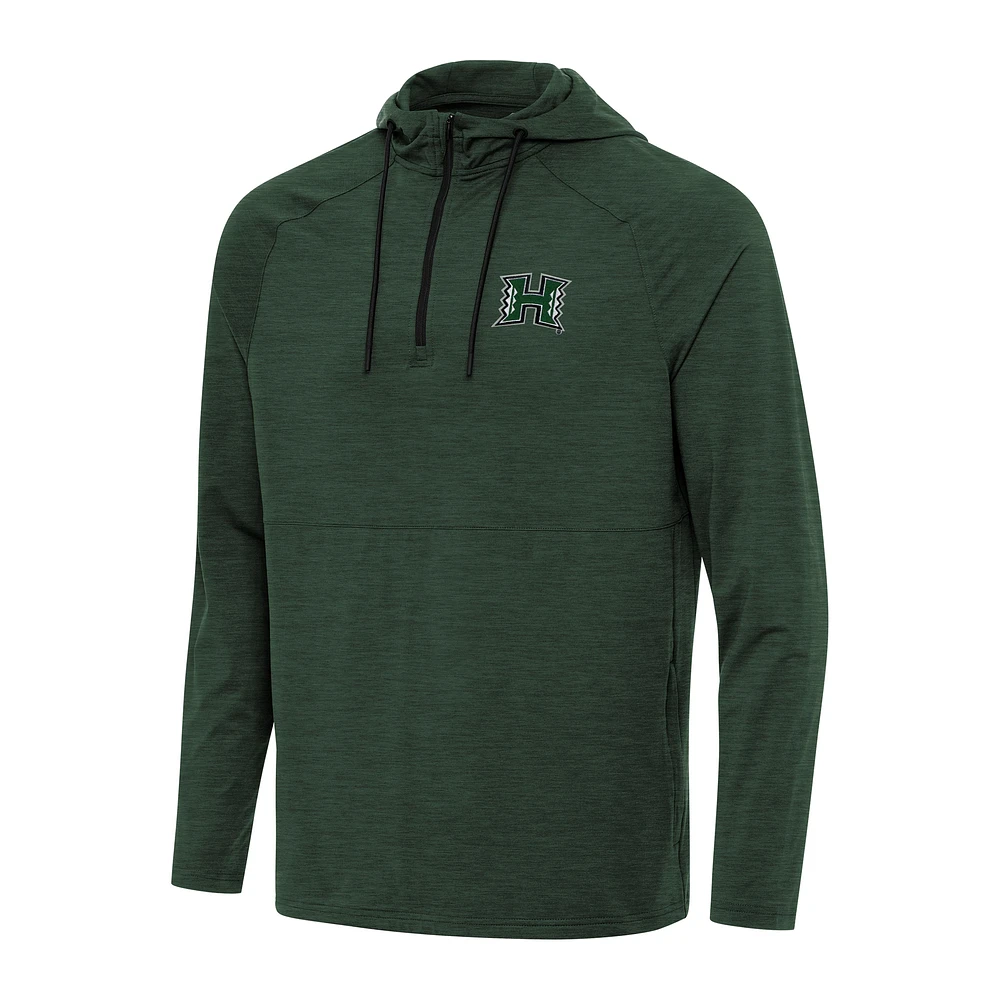 Men's Antigua Heather Green Hawaii Rainbow Warriors Spikes Raglan Quarter-Zip Hoodie