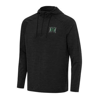 Men's Antigua Heather Hawaii Rainbow Warriors Spikes Raglan Quarter-Zip Hoodie