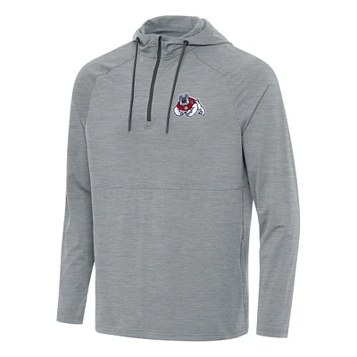 Men's Antigua Heather Gray Fresno State Bulldogs Spikes Raglan Quarter-Zip Hoodie
