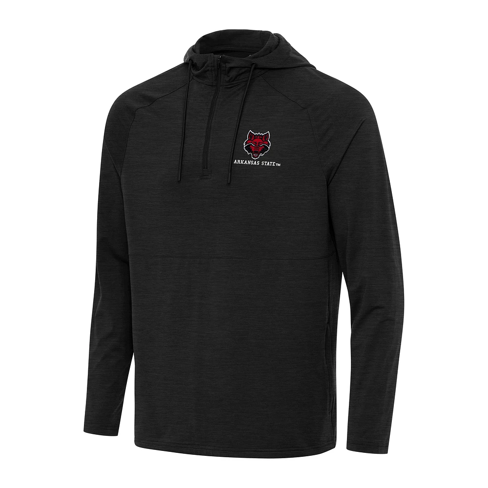 Men's Antigua Heather Arkansas State Red Wolves Spikes Raglan Quarter-Zip Hoodie