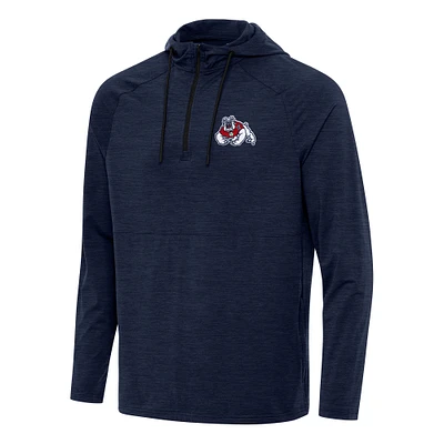 Men's Antigua Heather Navy Fresno State Bulldogs Spikes Raglan Quarter-Zip Hoodie