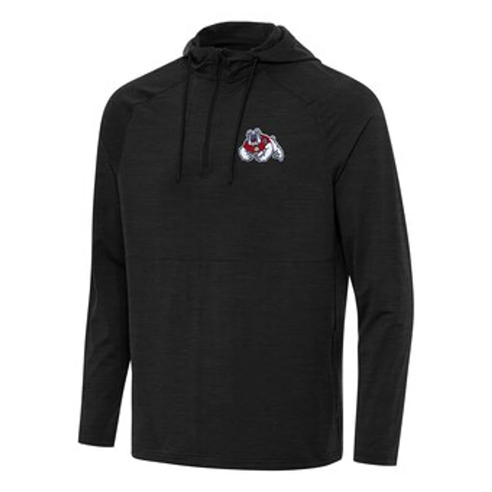 Men's Antigua Heather Black Fresno State Bulldogs Spikes Raglan Quarter-Zip Hoodie