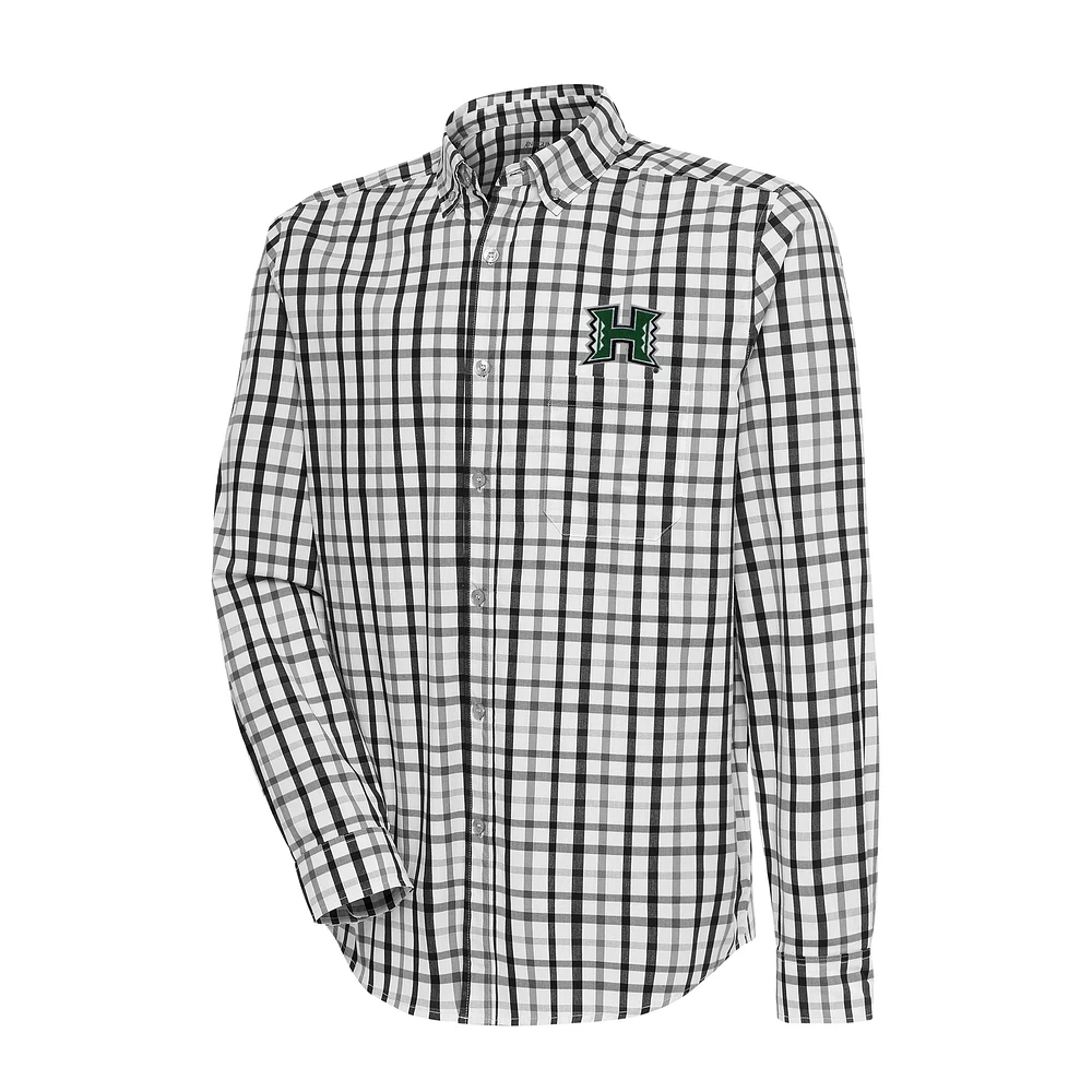 Men's Antigua Black/Gray Hawaii Rainbow Warriors Tending 2 Button-Down Long Sleeve Shirt