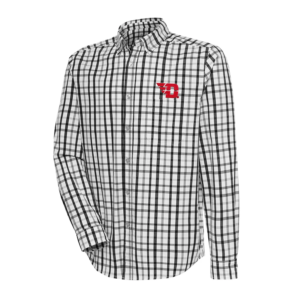 Men's Antigua Black/Gray Dayton Flyers Tending 2 Tri-Blend Long Sleeve Full-Button Shirt
