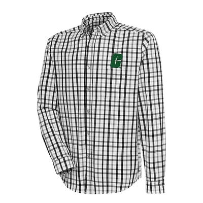 Men's Antigua Black/Gray Charlotte 49ers Tending 2 Tri-Blend Long Sleeve Full-Button Shirt