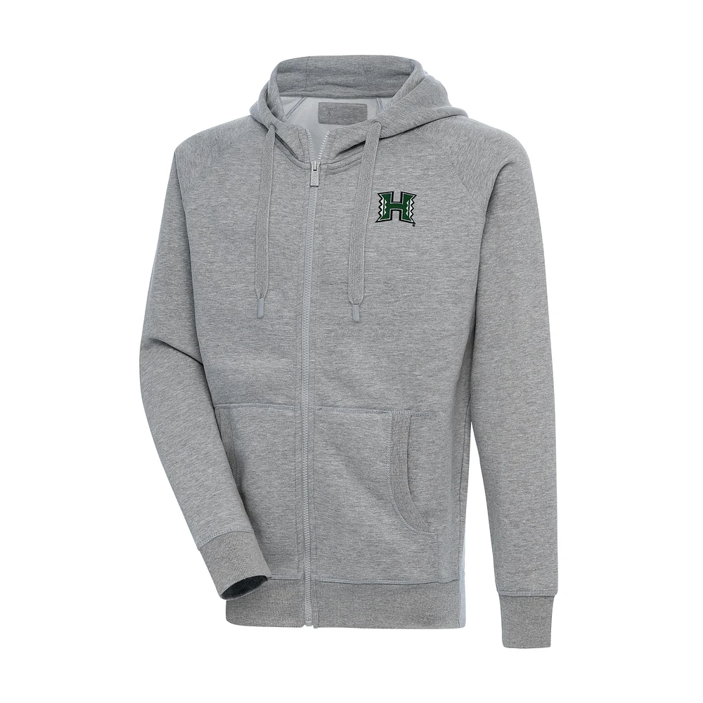 Men's Antigua Heather Gray Hawaii Rainbow Warriors Big & Tall Victory Full-Zip Hoodie Jacket
