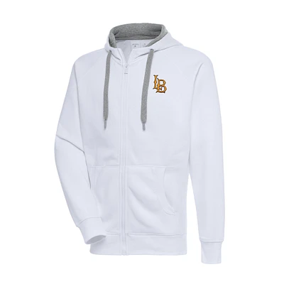 Men's Antigua White Cal State Long Beach The Big & Tall Victory Full-Zip Hoodie Jacket