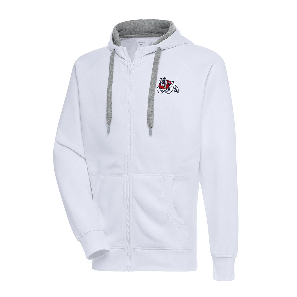 Men's Antigua White Fresno State Bulldogs Big & Tall Victory Full-Zip Hoodie Jacket