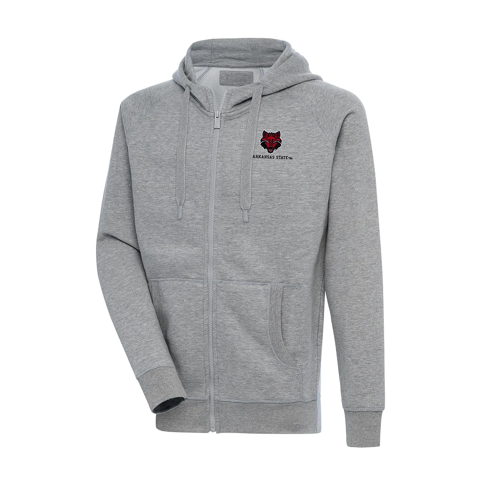 Men's Antigua Heather Gray Arkansas State Red Wolves Big & Tall Victory Full-Zip Hoodie Jacket