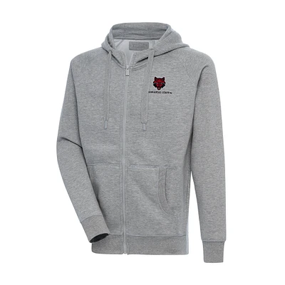 Men's Antigua Heather Gray Arkansas State Red Wolves Big & Tall Victory Full-Zip Hoodie Jacket