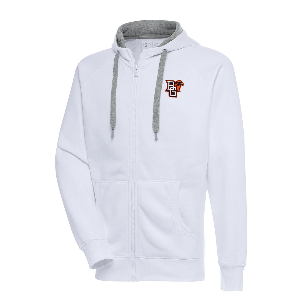 Men's Antigua White Bowling Green St. Falcons Big & Tall Victory Full-Zip Hoodie Jacket