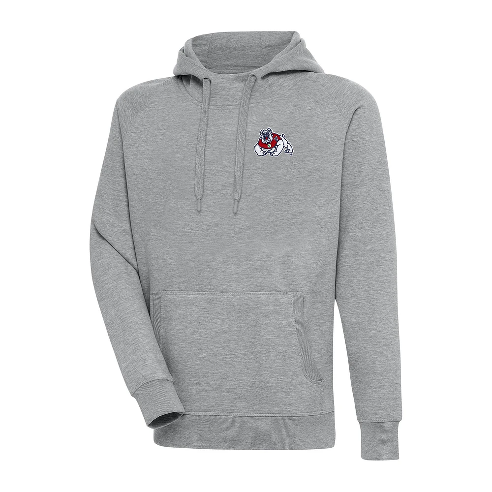 Men's Antigua Heather Gray Fresno State Bulldogs Big & Tall Victory Raglan Pullover Hoodie