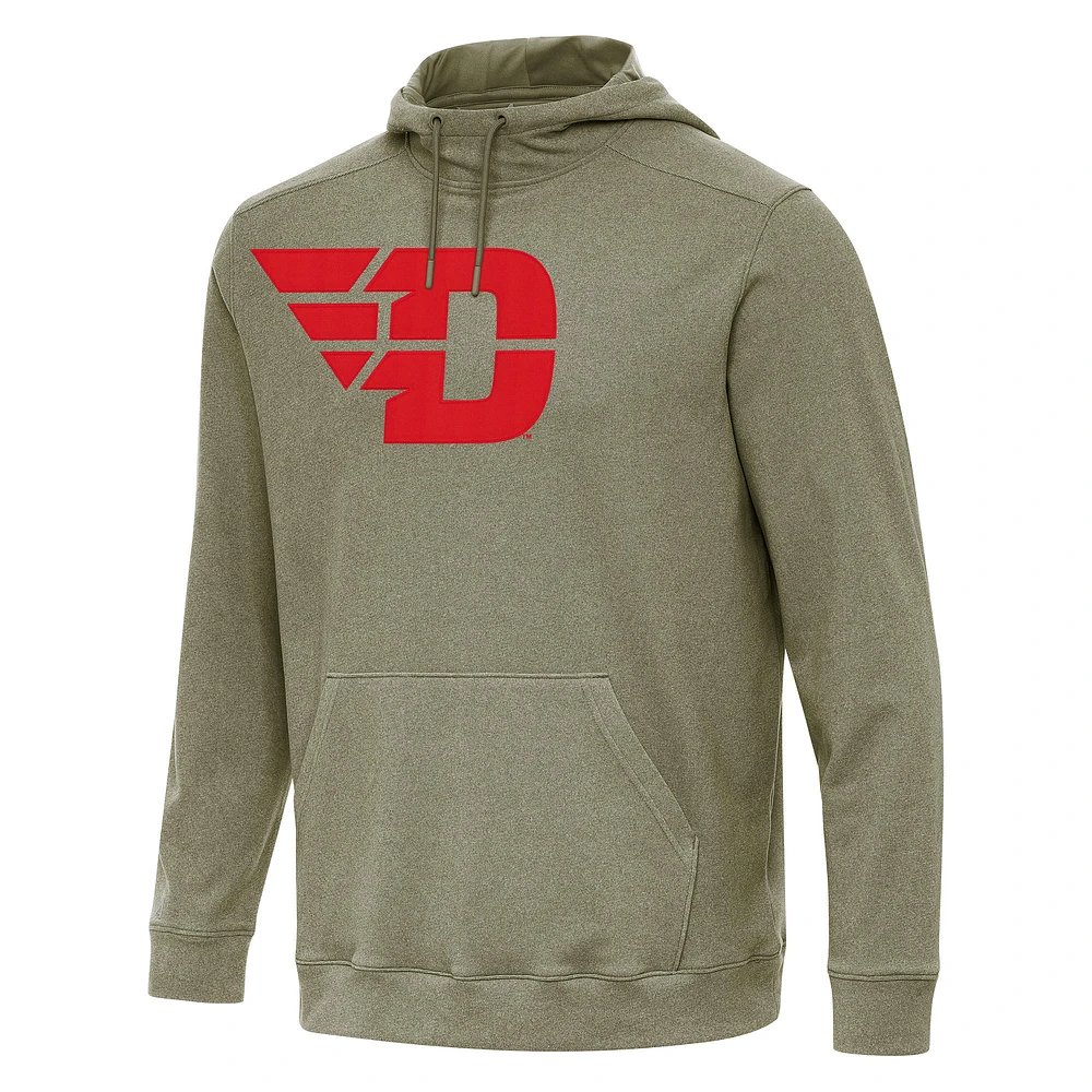 Men's Antigua Heather Olive Dayton Flyers Cloud Pullover Hoodie