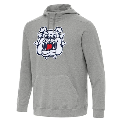 Men's Antigua Heather Gray Fresno State Bulldogs Cloud Pullover Hoodie