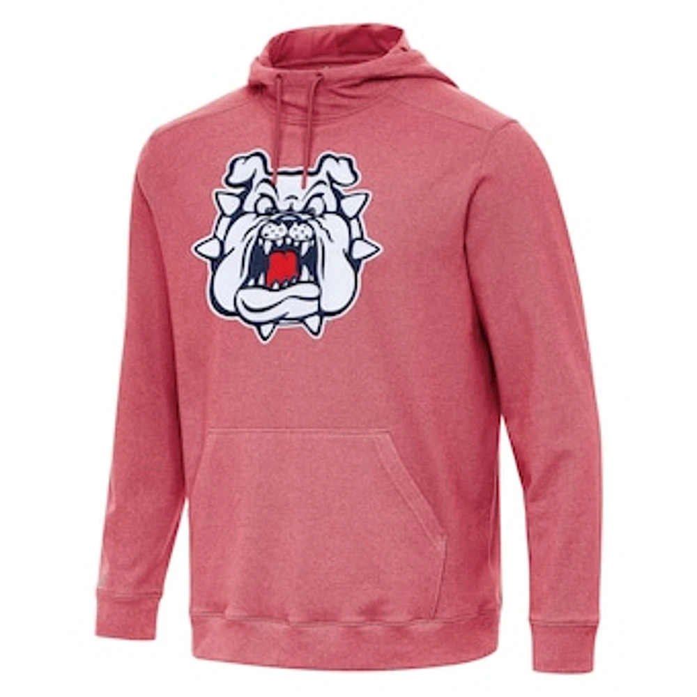 Men's Antigua Heather Red Fresno State Bulldogs Cloud Pullover Hoodie