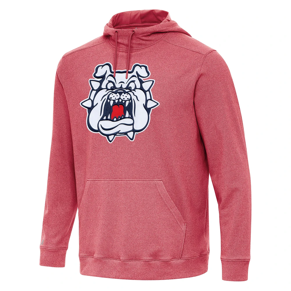 Men's Antigua Heather Red Fresno State Bulldogs Cloud Pullover Hoodie