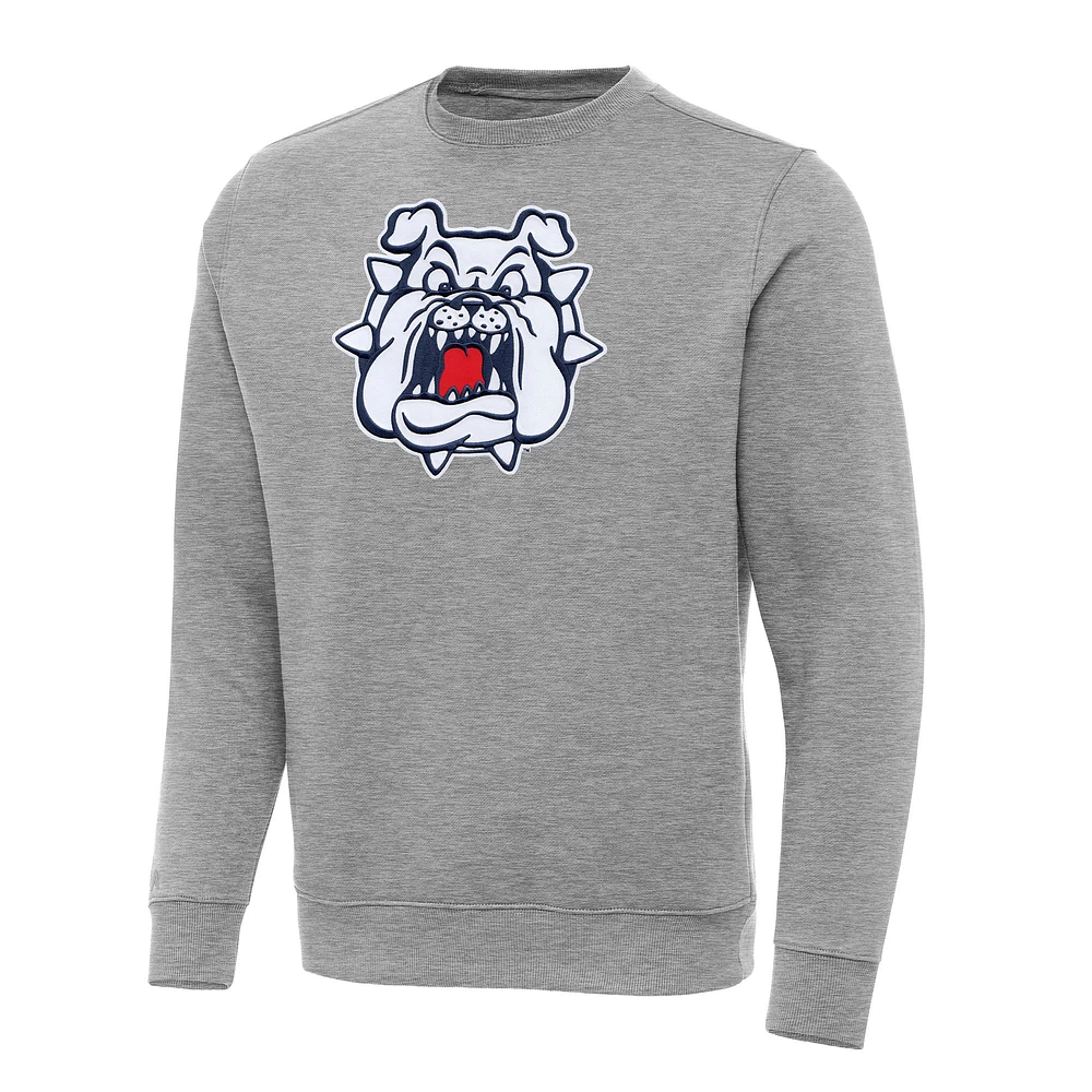 Men's Antigua Heather Gray Fresno State Bulldogs Big & Tall Victory Pullover Sweatshirt