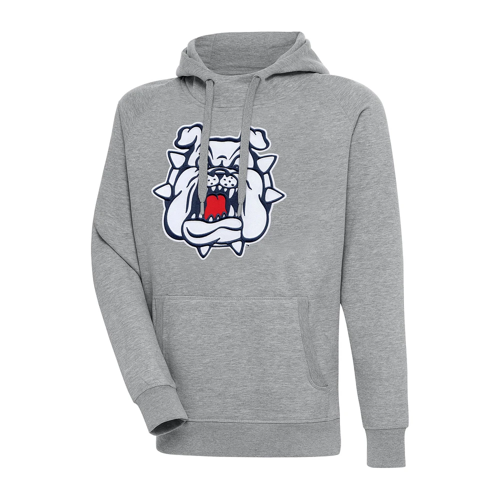 Men's Antigua Heather Gray Fresno State Bulldogs Big & Tall Victory Pullover Hoodie