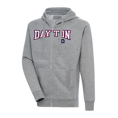 Men's Antigua Heather Gray Dayton Flyers Big & Tall Victory Raglan Full-Zip Hoodie Jacket