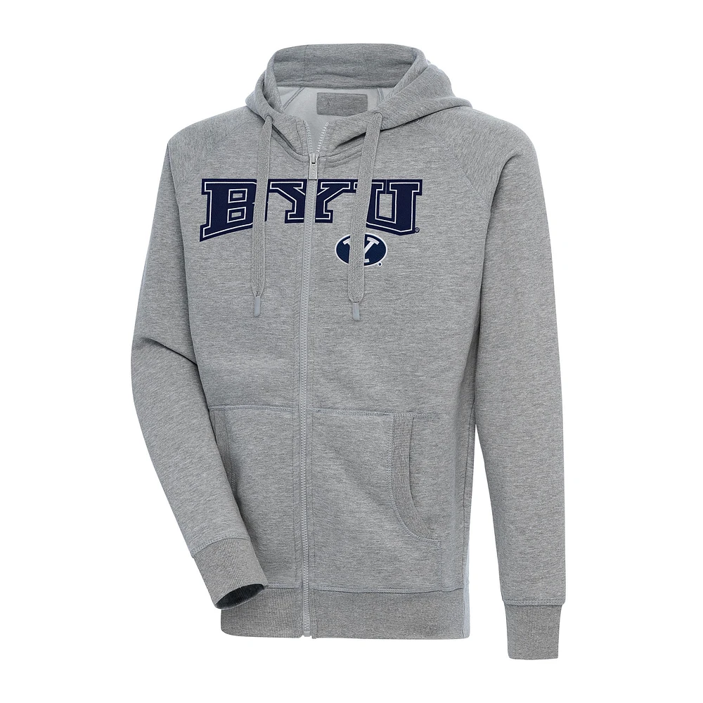 Men's Antigua Heather Gray BYU Cougars Big & Tall Victory Raglan Full-Zip Hoodie Jacket