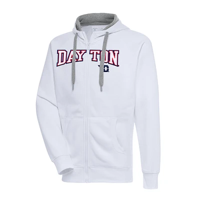 Men's Antigua White Dayton Flyers Big & Tall Victory Raglan Full-Zip Hoodie Jacket