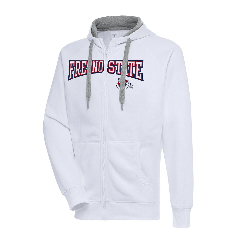 Men's Antigua White Fresno State Bulldogs Big & Tall Victory Raglan Full-Zip Hoodie Jacket