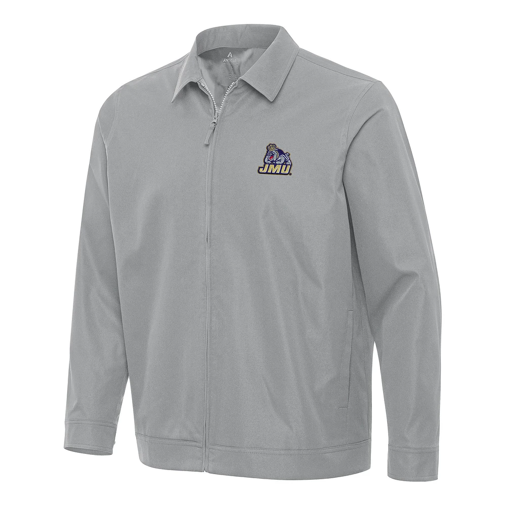 Men's Antigua Gray James Madison Dukes Pivot Full-Zip Jacket