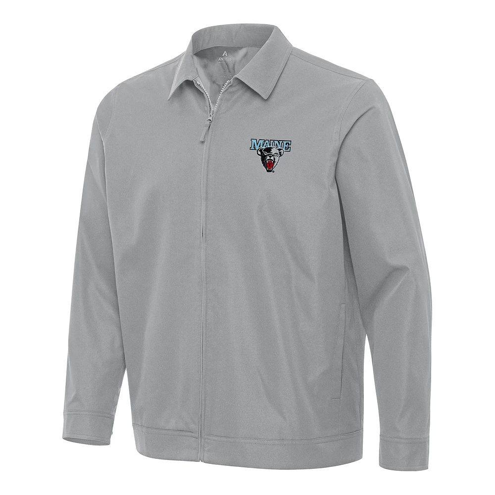 Men's Antigua Gray Maine Black Bears Pivot Full-Zip Jacket