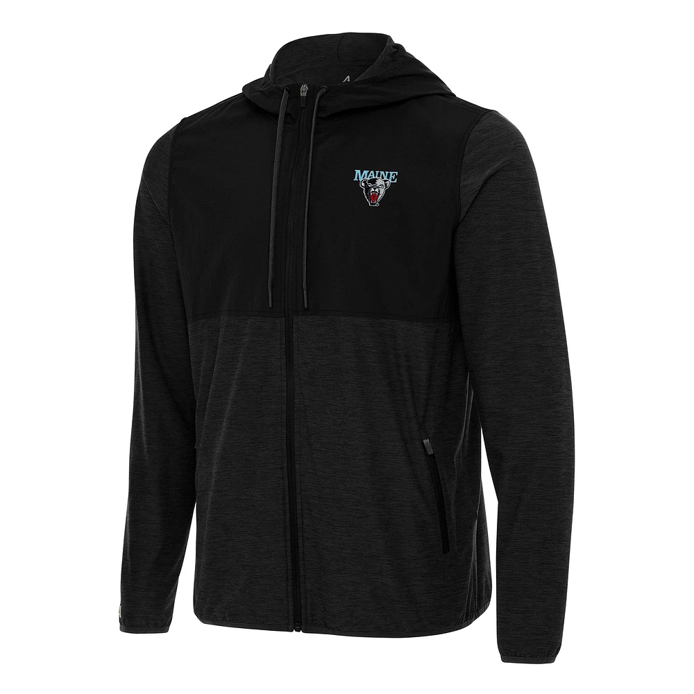 Men's Antigua Black Maine Bears Sway Full-Zip Hoodie Jacket