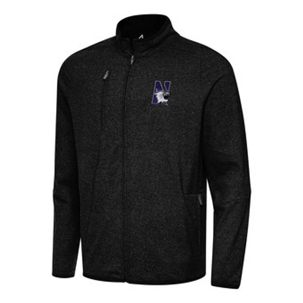 Men's Antigua Heather Black Northwestern Wildcats Hold-Up Full-Zip Tri-Blend Jacket