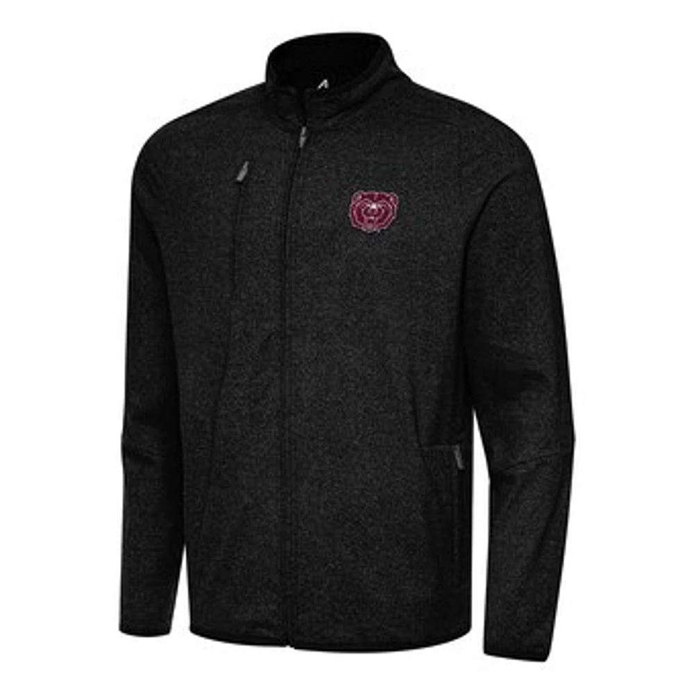 Men's Antigua Heather Black Missouri State University Bears Hold-Up Full-Zip Tri-Blend Jacket
