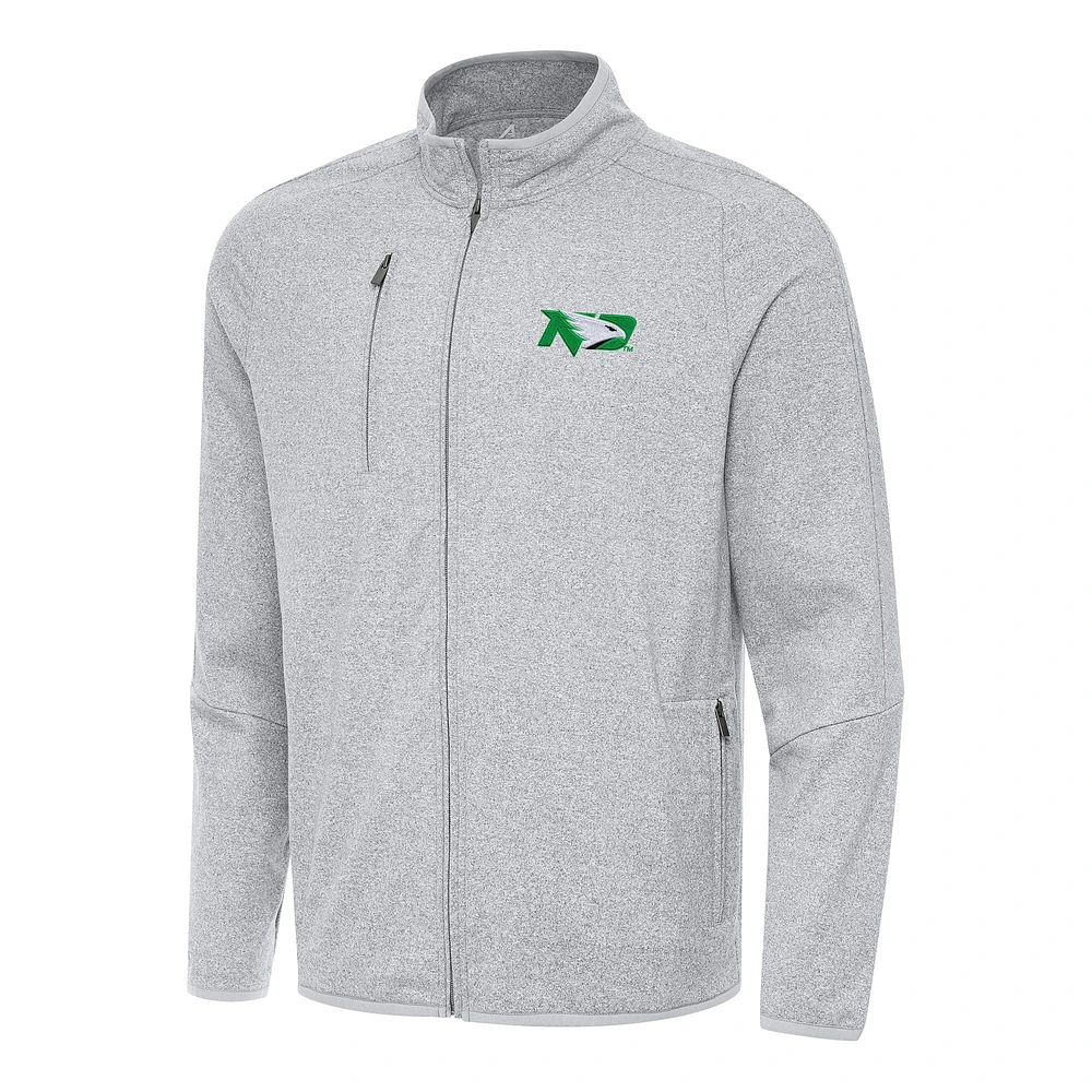 Men's Antigua Heather Gray North Dakota Hold-Up Full-Zip Tri-Blend Jacket