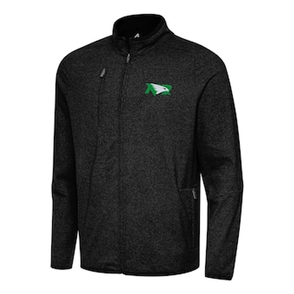 Men's Antigua Heather Black North Dakota Hold-Up Tri-Blend Full-Zip Jacket