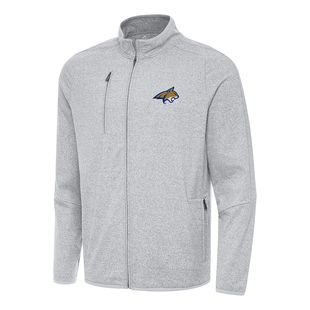 Men's Antigua Heather Gray Montana State Bobcats Hold-Up Full-Zip Tri-Blend Jacket